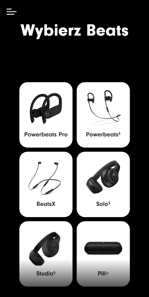 Ekran Wybierz Beats, wyświetlający obsługiwane urządzenia