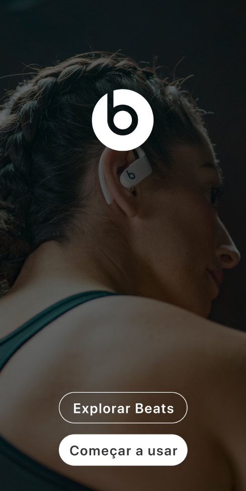 Ecrã de boas-vindas da aplicação Beats a mostrar os botões “Explorar Beats” e “Começar a usar”