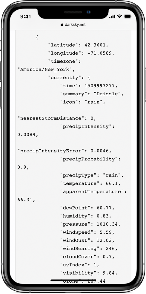 Пример данных в формате JSON.