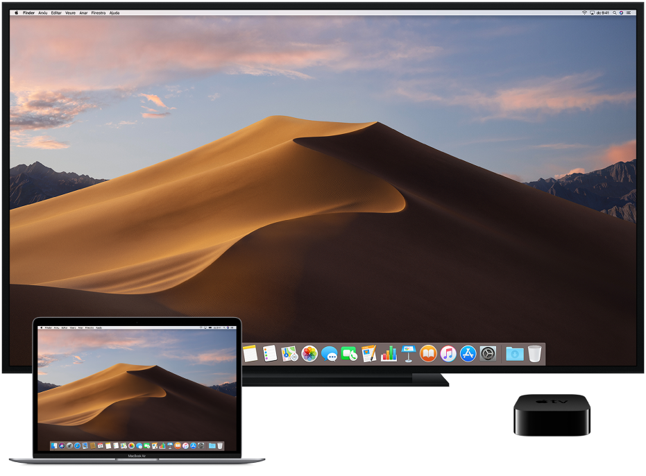Configuració de l’ordinador Mac, televisor HD i Apple TV
