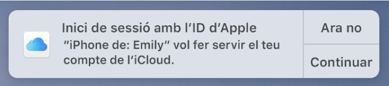 Una notificació que indica que un dispositiu demana autorització per al clauer de l’iCloud.