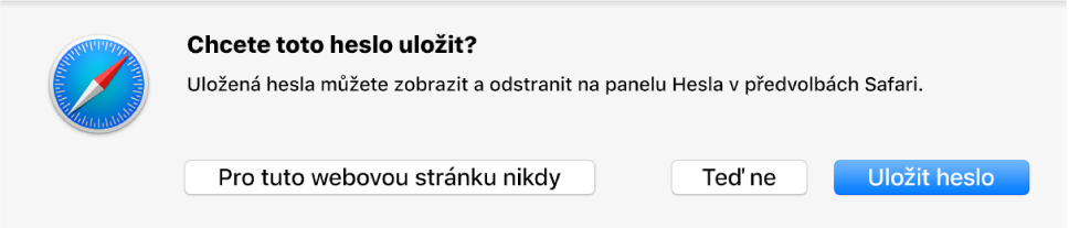 Dialog s dotazem, zda chcete uložit heslo pro webovou stránku