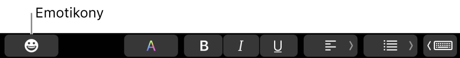 Tlačítko Emotikony v levé polovině Touch Baru