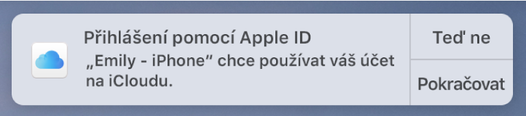 Oznámení na zařízení požadujícím schválení pro klíčenku na iCloudu