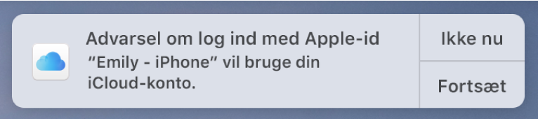 En meddelelse til den enhed, der anmoder om godkendelse til iCloud-nøglering