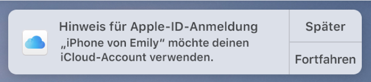 Eine Mitteilung für das Gerät, das eine Bestätigung für den iCloud-Schlüsselbund anfordert