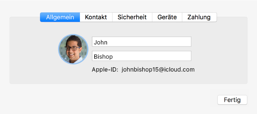 Dialogfenster „Accountdetails“ in der Systemeinstellung „iCloud“