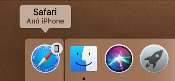 Το εικονίδιο Handoff μιας εφαρμογής από το iPhone στην αριστερή πλευρά του Dock.
