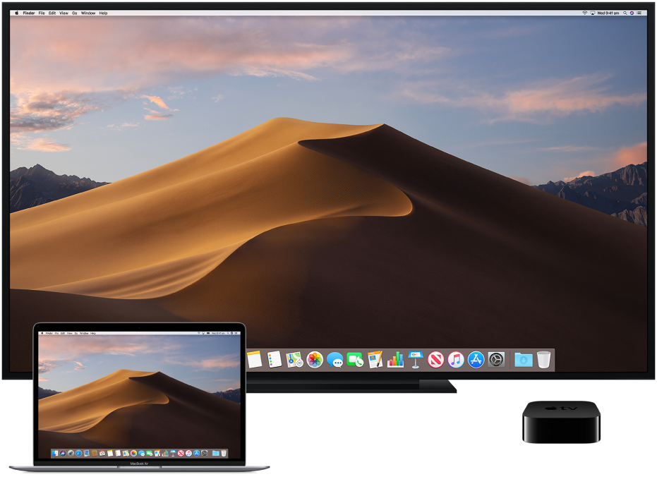 Mac computer, HDTV and Apple TV set-up
