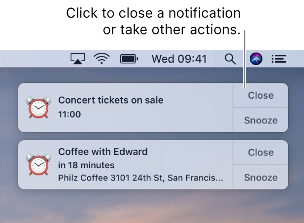 Notifications from the Calendar app in the upper-right corner of the screen.