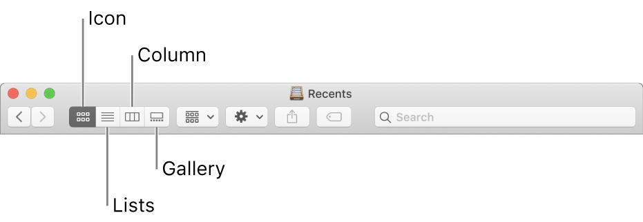The View buttons in a Finder window.