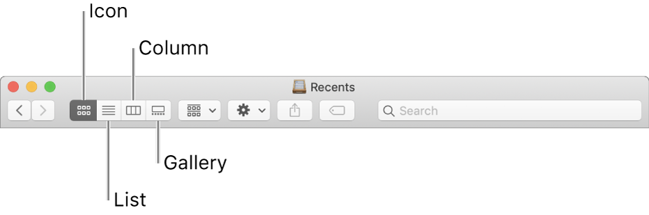 The View buttons in a Finder window.