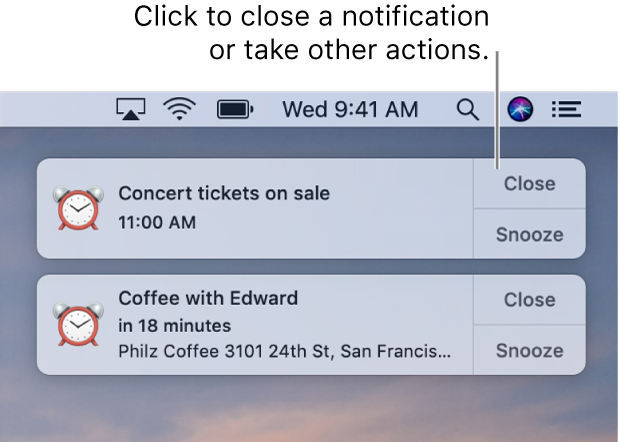 Notifications from the Calendar app in the upper-right corner of the screen.