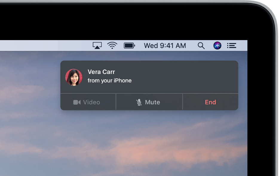 A notification in the upper-right corner of a Mac showing an incoming iPhone call.