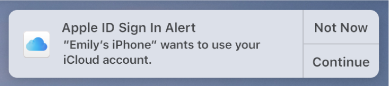 A notification for the device requesting approval for iCloud Keychain.