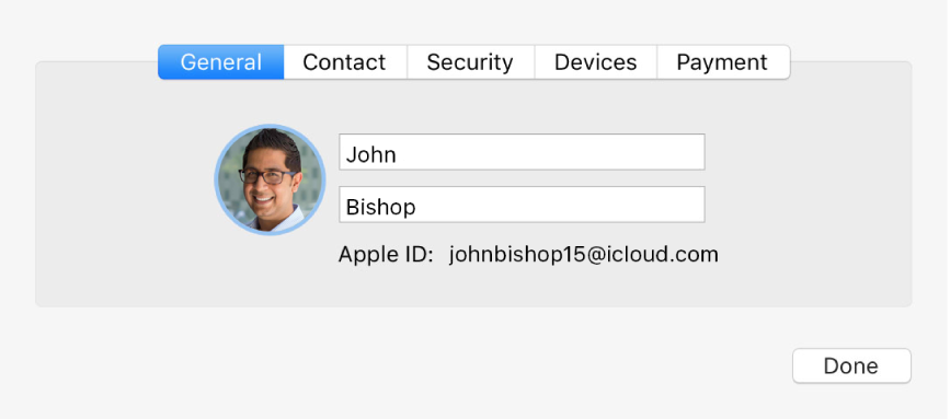 Account Details dialog of iCloud preferences
