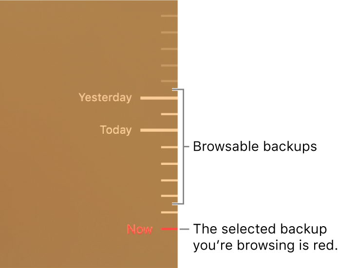 Tick marks in the backup timeline. The red tick mark indicates the backup you’re browsing.