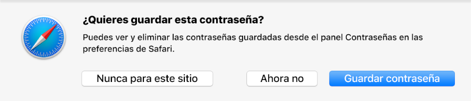 Un diálogo que pregunta si quieres guardar la contraseña para un sitio web.