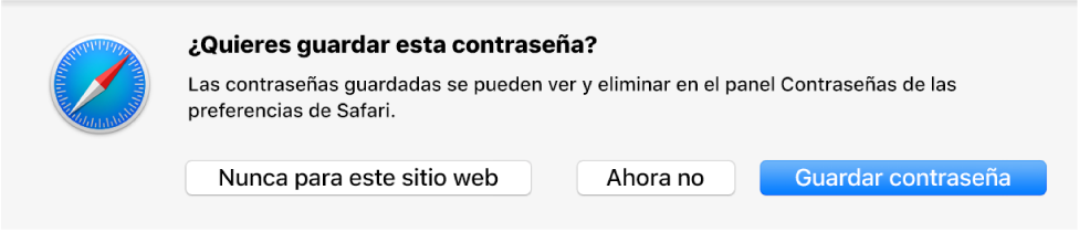 Cuadro de diálogo preguntando si quieres guardar la contraseña para un sitio web.