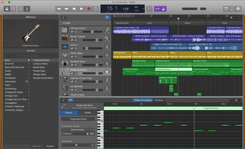 Ejemplo de una ventana de GarageBand