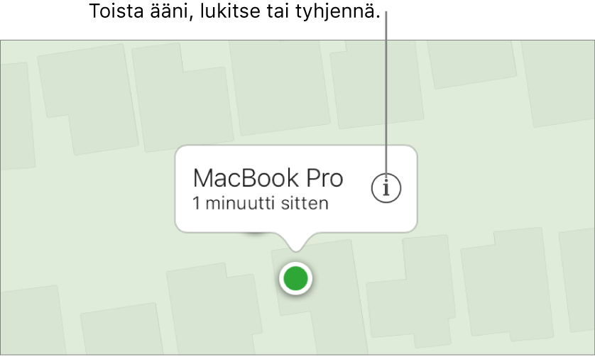 Etsi iPhoneni -toiminnon kartta iCloud.comissa näyttää Macin sijainnin.