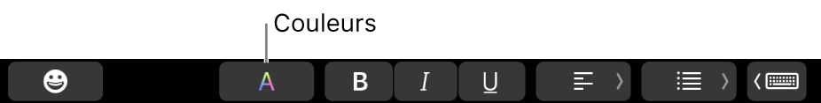 La Touch Bar avec le bouton Couleurs affiché au milieu de boutons propres à des apps.