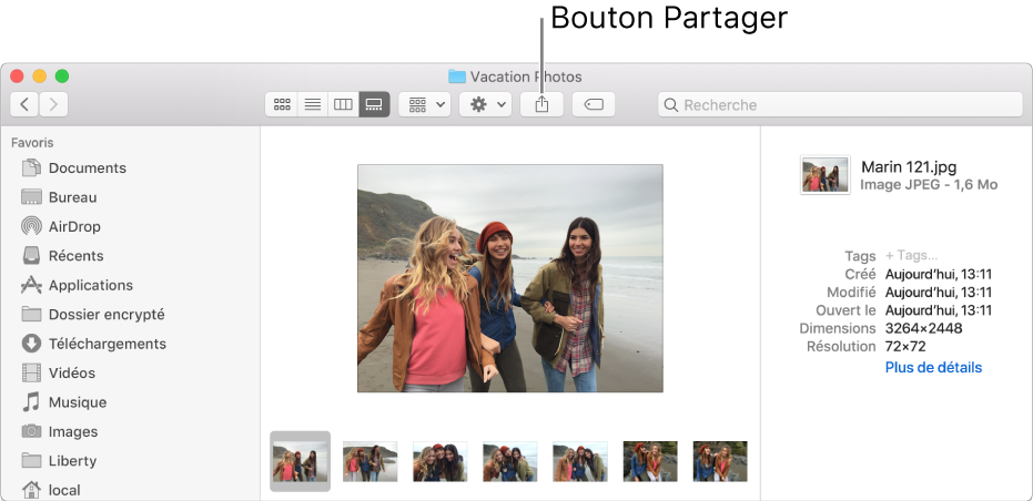 Bouton Partager dans la barre d’outils d’une fenêtre du Finder.