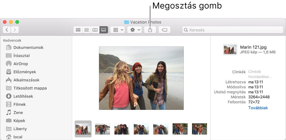 A Megosztás gomb a Finder-ablak eszközsorán.