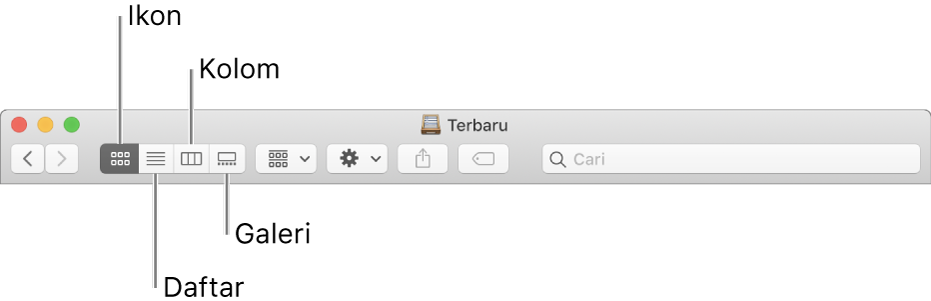 Tombol Lihat di jendela Finder.