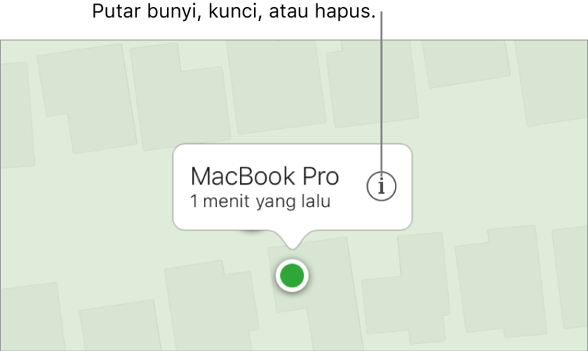 Peta di Cari iPhone di iCloud.com menampilkan lokasi Mac.