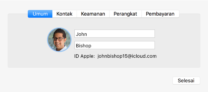 Dialog Detail Akun pada preferensi iCloud