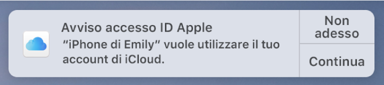 Notifica del dispositivo che richiede l'approvazione per il portachiavi iCloud.