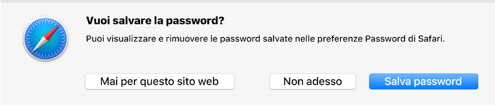 Una finestra di dialogo in cui viene chiesto se desideri salvare la password per un sito web.