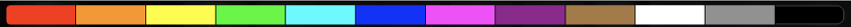 赤（左側）から黒（右側）までの色が表示された Touch Bar。