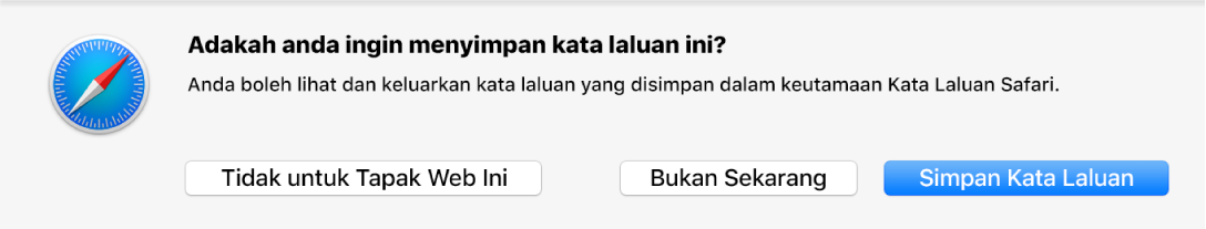 Dialog bertanya jika anda mahu menyimpan kata laluan untuk tapak web.