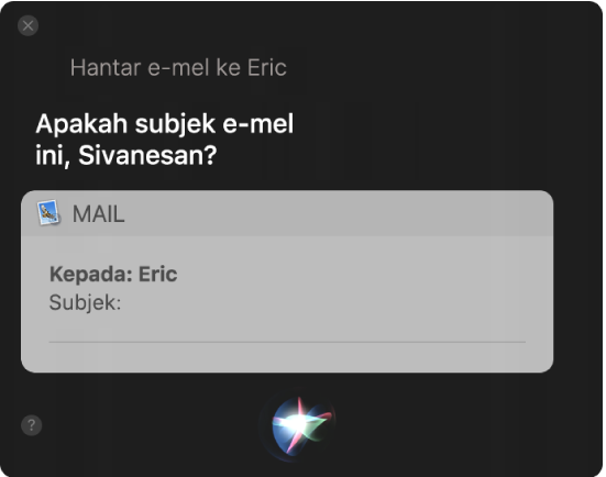 Tetingkap Siri menunjukkan mesej e-mel direncanakan.