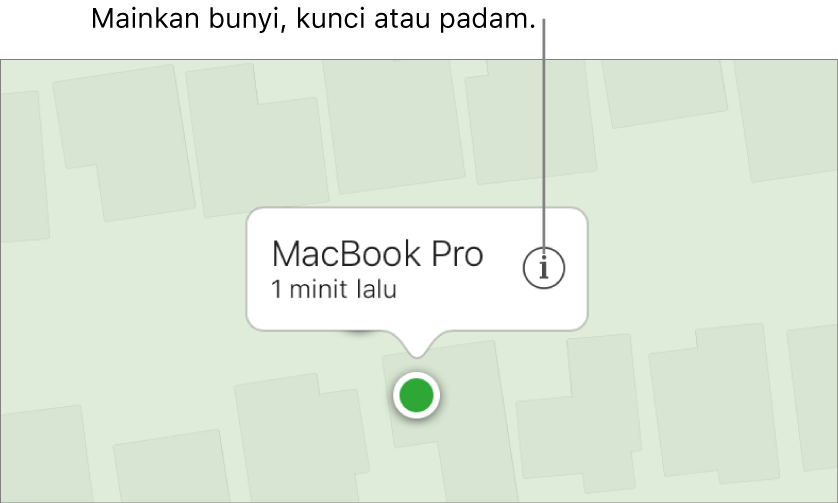Peta dalam Cari iPhone Saya pada iCloud.com menunjukkan lokasi Mac.