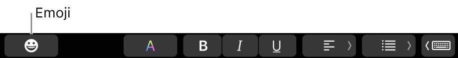 Przycisk Emoji na lewej połowie paska Touch Bar.