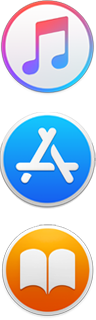 Ícones de iTunes, App Store e Apple Books
