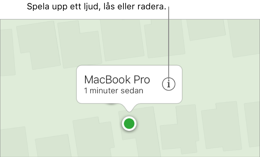 En karta i Hitta min iPhone på iCloud.com som visar platsen för en Mac.