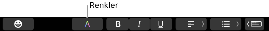 Uygulamaya özel düğmelerin arasında Renkler düğmesini gösteren Touch Bar.