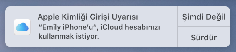 Aygıtın, iCloud Anahtar Zinciri isteği onay bildirimi.