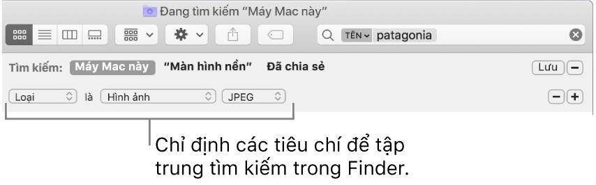 Cửa sổ Finder với các trường dùng để chỉ định tiêu chí tìm kiếm.