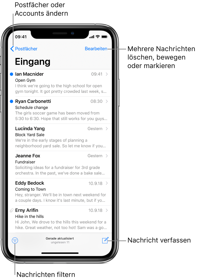 Schreiben einer EMailNachricht in der App „Mail“ auf dem iPhone