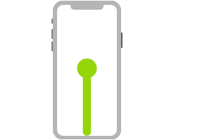 iPhone 的插图。末尾有一个圆点的直线,指示从屏幕底部向上拖移,然后停顿一下。