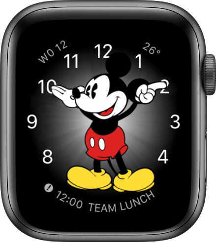 De wijzerplaat Mickey Mouse, waaraan je een groot aantal complicaties kunt toevoegen.