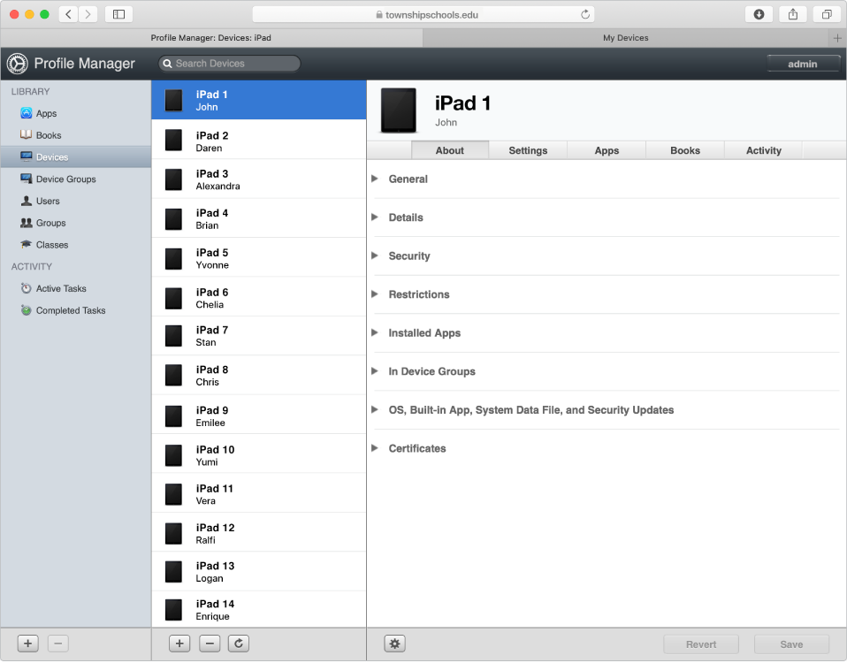 Apple devices can be enrolled in Profile Manager and assigned to specific users.