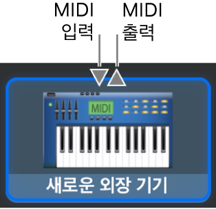 새로운 외장 기기 아이콘 상단에 있는 MIDI 입/출력 커넥터.