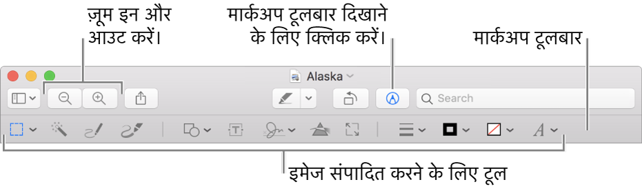 छवियाँ संपादित करने के लिए मार्कअप टूल।