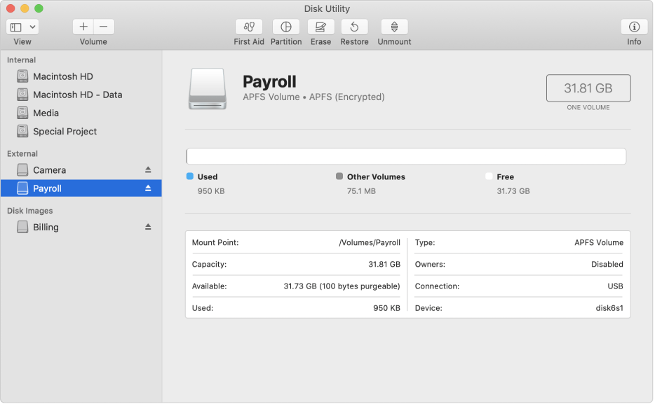 L’option APFS (chiffré) dans le menu Format.